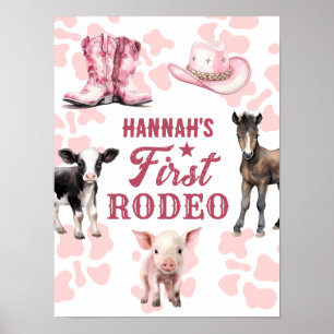 Póster 1.ᵉʳ Poster de cumpleaños rosado en rodeo