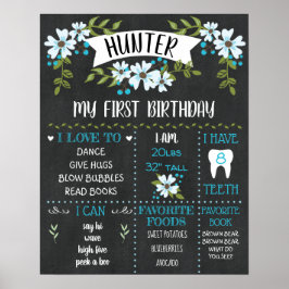 Póster 1.ᵉʳ Poster del hito de cumpleaños Rustic Chalkboa