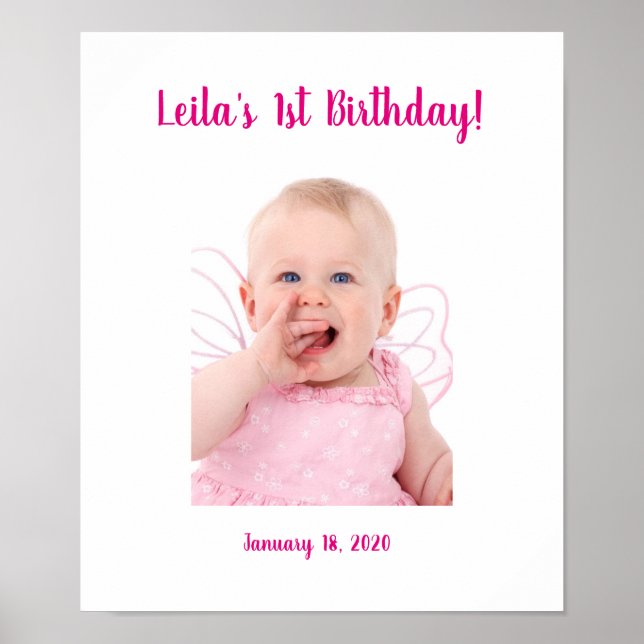 Póster 1.ᵉʳ Rótulo de personalizado fotográfico de cumple (Frente)