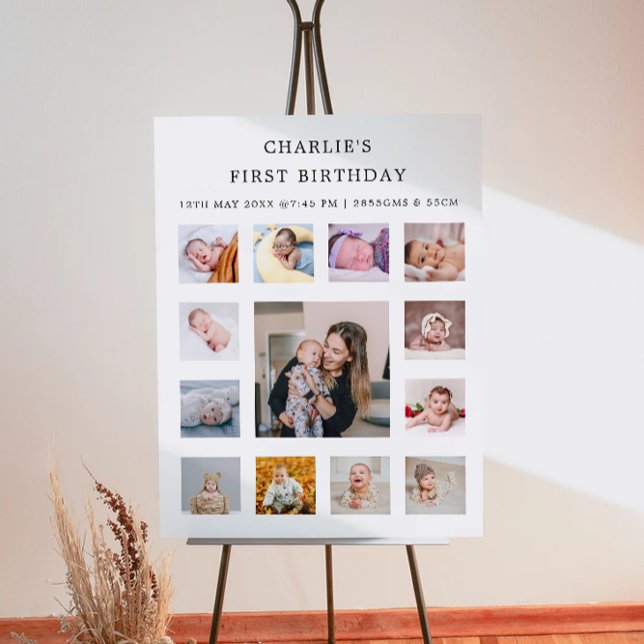Póster 1.ᵉʳ Rótulo mensual de fotos de cumpleaños (1St Birthday Monthly Photo Sign)
