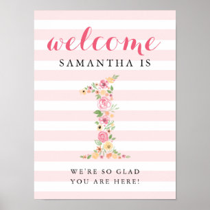 Póster 1.ᵉʳ Signo de bienvenida de cumpleaños Flores acuá