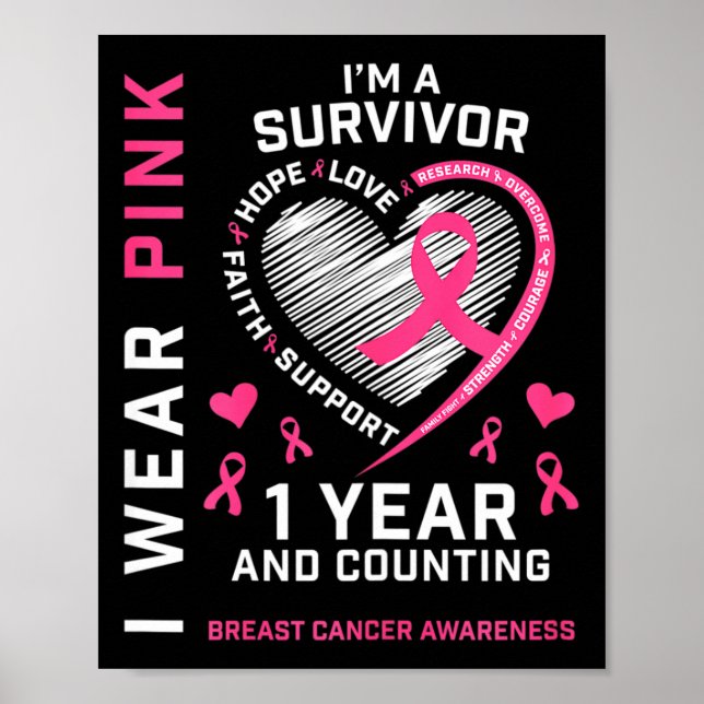 Póster 1 año libre de cáncer mamá bebé conciencia de pech (Frente)
