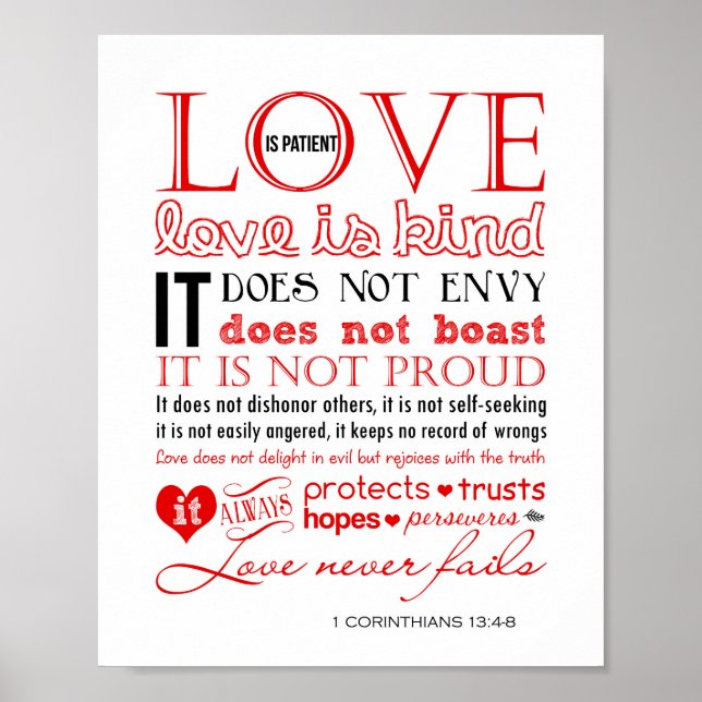 Póster 1 Corinthians 13 Wall Art: El amor es paciente y a (Frente)