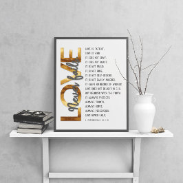 Póster 1 Corintios 13:4-8 Biblia Verse, Oro y Gris