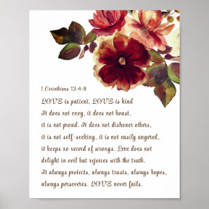 Póster 1 Corintios 13:4-8 El amor es el paciente Floral o