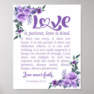 Póster 1 Corintios 13:4-8 El amor es la flor púrpura del 