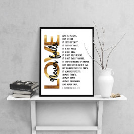 Póster 1 Corintios 13:4-8 Verso de la Biblia, dorado-negr