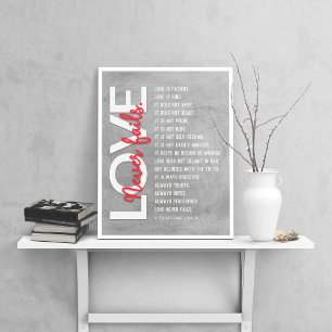 Póster 1 Corintios 13:4-8 Verso de la Biblia, Gris Scratc