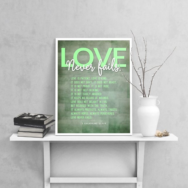 Póster 1 Corintios 13:4-8 Verso de la Biblia, Grunge verd (Subido por el creador)