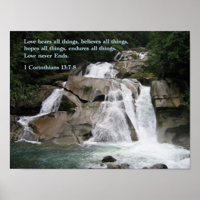 Póster 1 Corintios 13:7-8 Cascada (Frente)