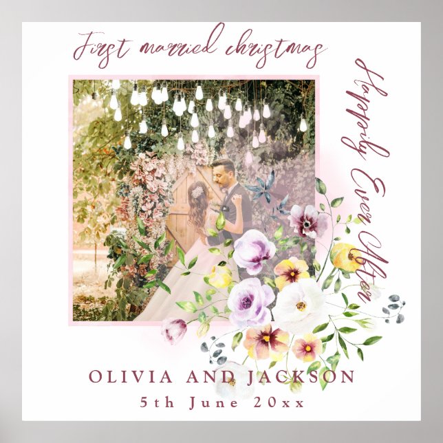 Póster 1 Foto de recién casados 1Texto rosado de Navidade (Frente)