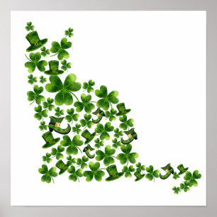 Póster 1 Gato Shamrock de San Patricio Impresionante para