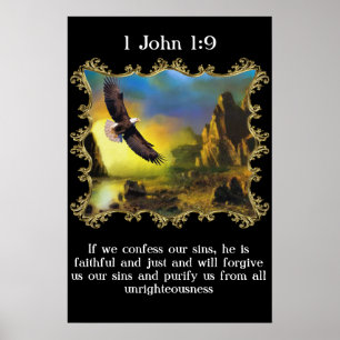 Póster 1 Juan 1:9 Con un águila volando sobre el paisaje.