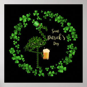 Póster 1 Lindo Flamenco de Trébol Irlandés Día de San Pat