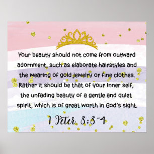 Póster 1 Pedro 3:3-4 Belleza Interior Versículo Bíblico P