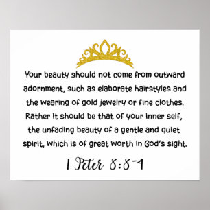 Póster 1 Pedro 3:3-4 Versículo Bíblico de Belleza Interio