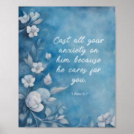 Póster 1 Pedro 5:7 “Echen toda su ansiedad” Floral Azul