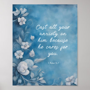 Póster 1 Pedro 5:7 “Echen toda su ansiedad” Floral Azul