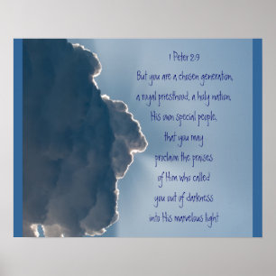 Póster 1 Peter 2:9 Escrituras Eres una generación elegida