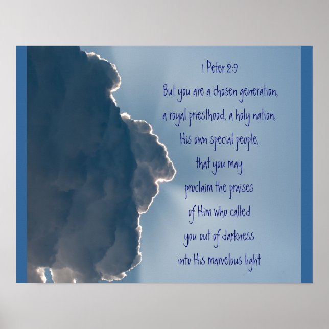 Póster 1 Peter 2:9 Escrituras Eres una generación elegida (Frente)