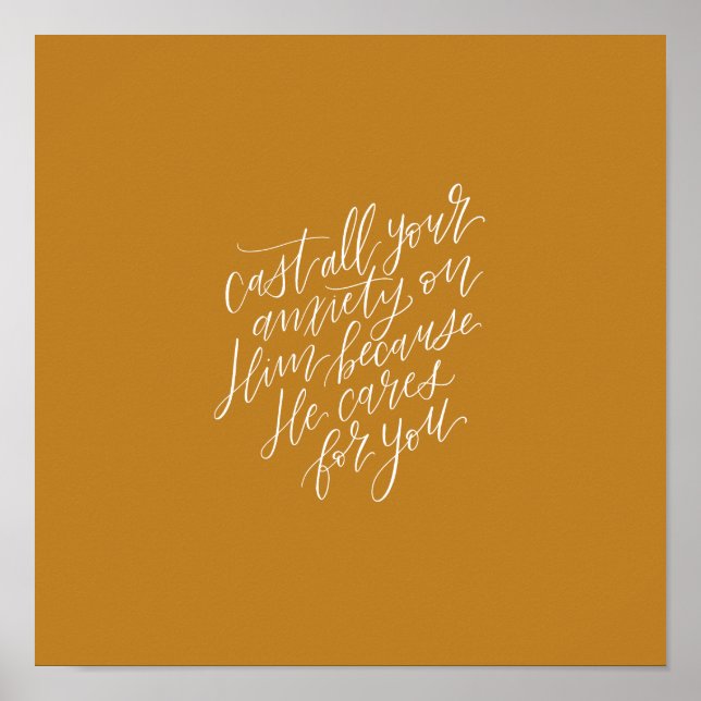Póster 1 Peter 5:7 "Echa tu ansiedad sobre Él", con letra (Frente)