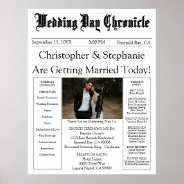 Póster 1 Photo QR Code Elegant Newspaper Wedding Program
