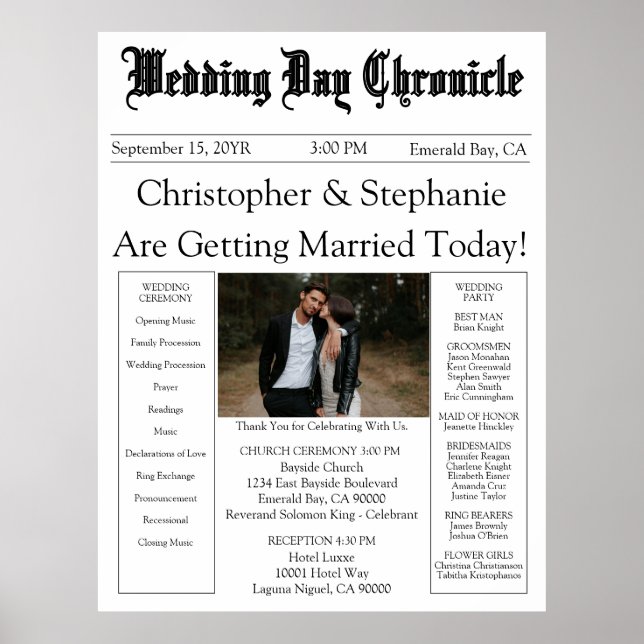 Póster 1 Photo QR Code Elegant Newspaper Wedding Program (Frente)