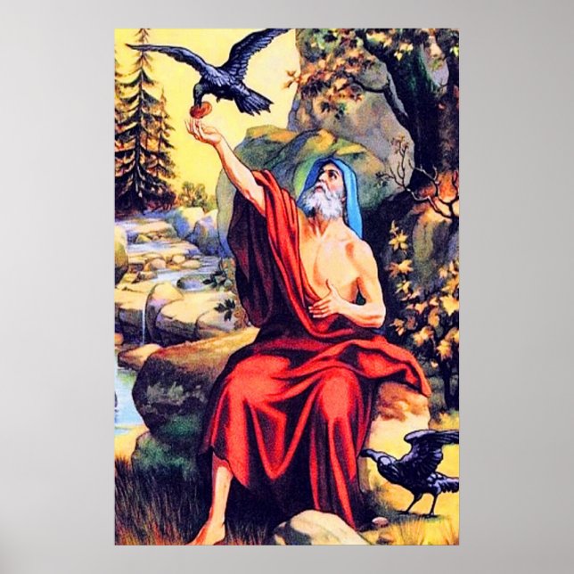 Póster 1 Reyes 17 Dios envía comida al poster Elijah (Frente)