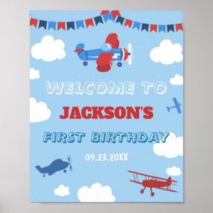 Póster 1st Birthday Airplane ONE Year Has Flown Welcome