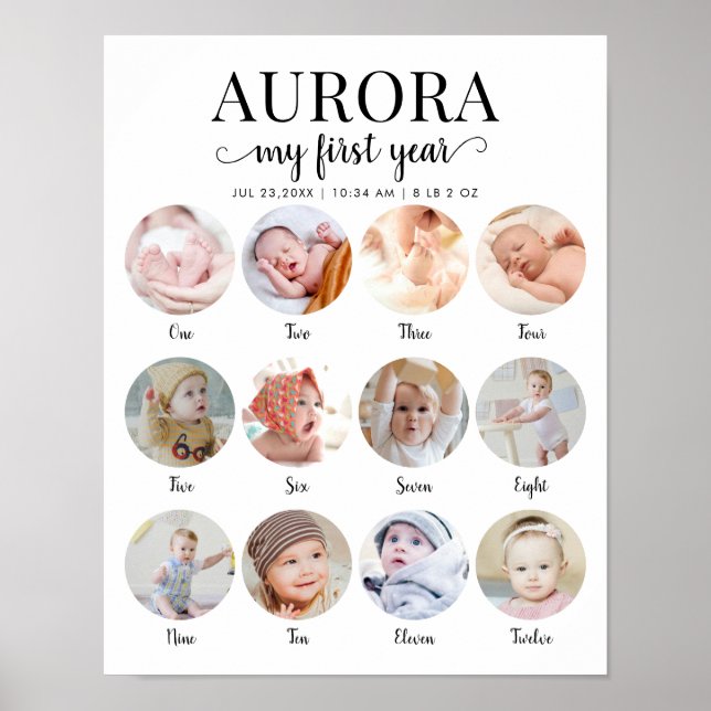 Póster 1st Birthday My First Year Milestone Photo Collage (Frente)