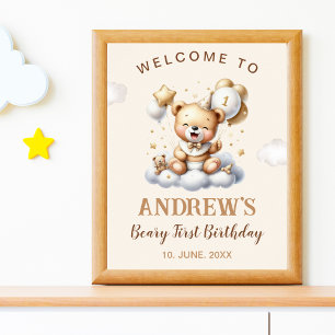 Póster 1st Birthday Teddy Bear Birthday Boy