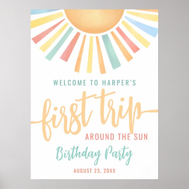 Póster 1st Birthday Trip Around The Sun Welcome Sign (Frente)