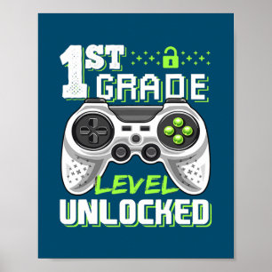 Póster 1st Grade Level Unlocked Video Game Back to