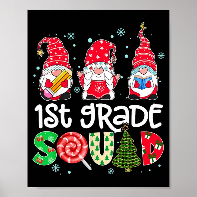 Póster 1st Grade Squad Gnome Teacher Christmas Ne Buffalo (Frente)