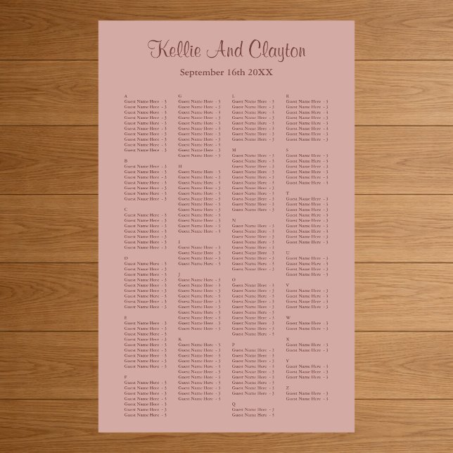 Póster 200 Cinnamon Rosa Sencilla de Asientos Boda (Subido por el creador)