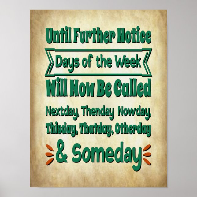 Póster 2020 Días de la semana Cuarentena de bloqueo diver (Frente)