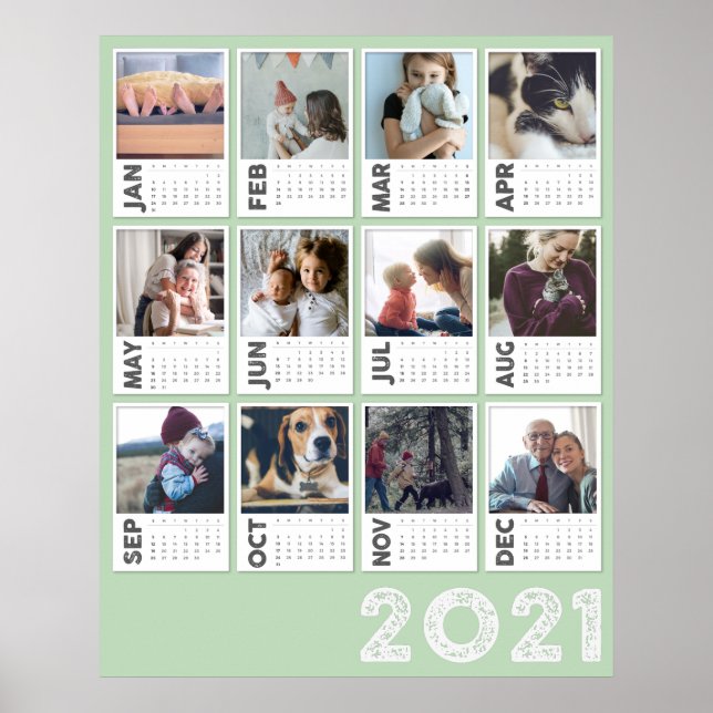 Póster 2021 Año Calendario Poster de Collage de fotos mod (Frente)