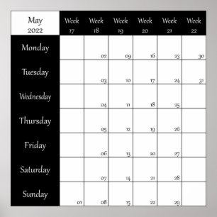 Póster 2022 May planner weel number