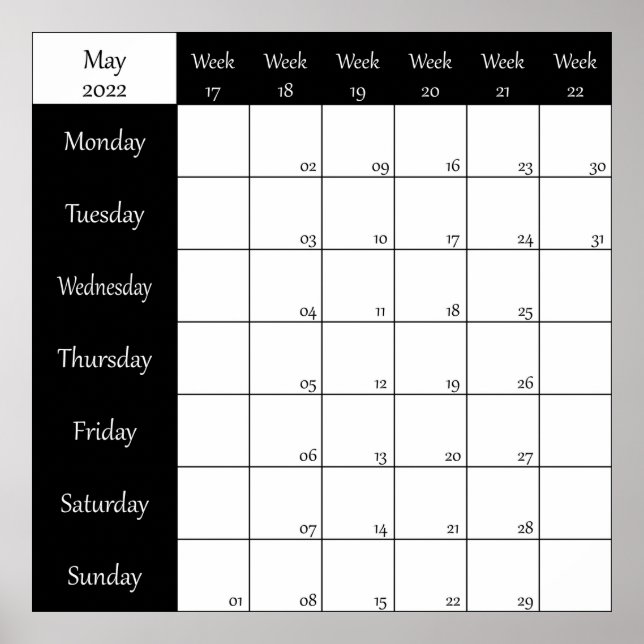Póster 2022 May planner weel number (Frente)