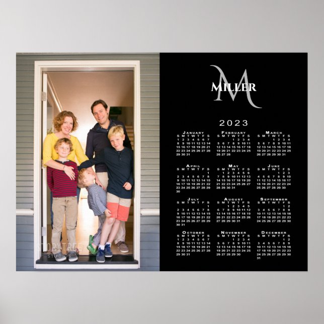 Póster 2023 Personalizado del calendario Foto Monograma N (Frente)