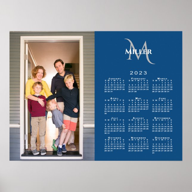 Póster 2023 Personalizado del calendario Foto Monograma N (Frente)
