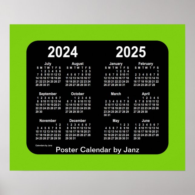 Póster 2024-2025 Calendario escolar de Neon verde amarill (Frente)