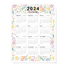 2024 A Glance Calendar Wildflower Pattern