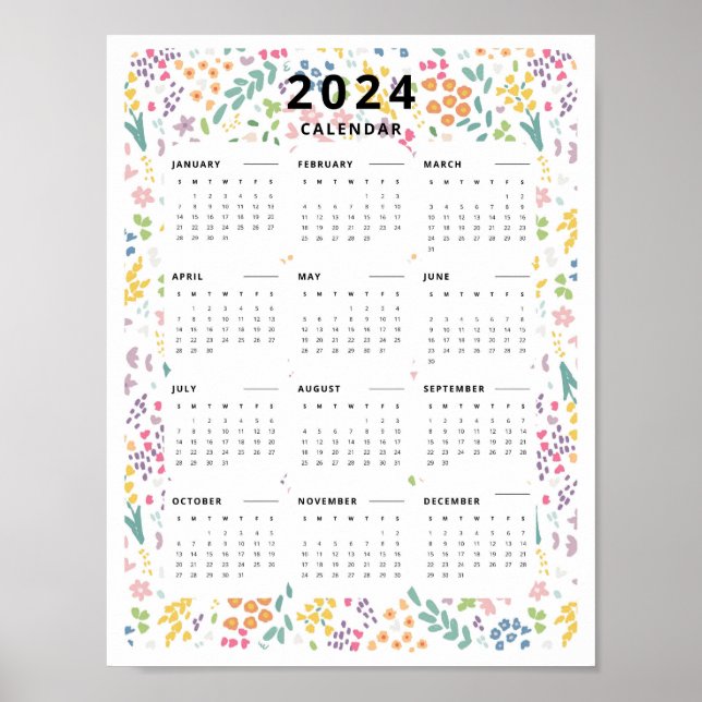 Póster 2024 A Glance Calendar Wildflower Pattern (Frente)