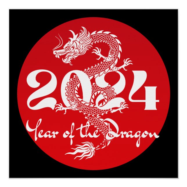 Póster 2024 año del dragón rojo blanco (Anverso)