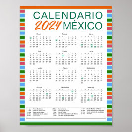 Póster 2024 Calendario Mexicano Español | Descargar Pdf