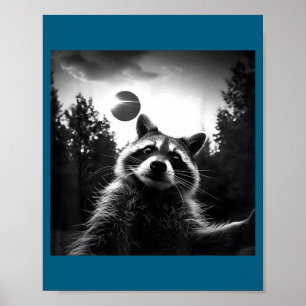 Póster 2024 Eclipse Solar Divertido Selfie Mapache Eclips