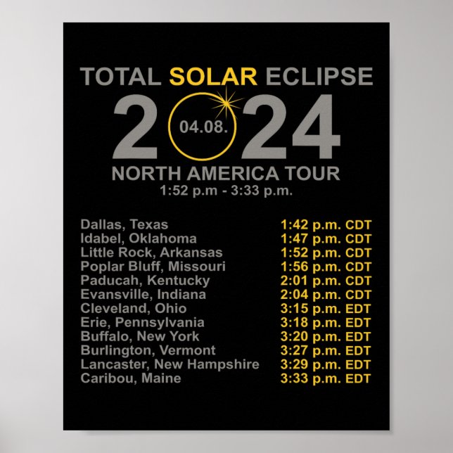 Póster 2024 Eclipse Solar Total 8 De Abril Ruta Del Eclip (Frente)