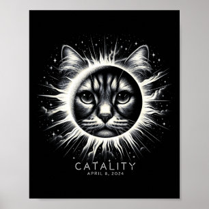Póster 2024 Eclipse Total Solar Divertido Gato Catality C