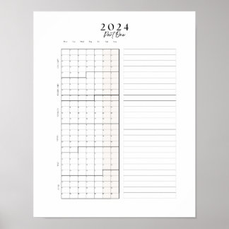 Póster 2024 Enero - Junio Poster de pared del calendario 